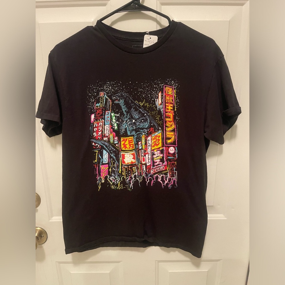 Black Graphic Godzilla Cityscape Tee